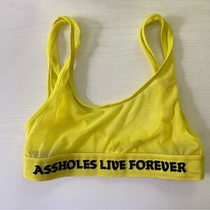Assholes Live Forever Yellow Mesh sports bra
